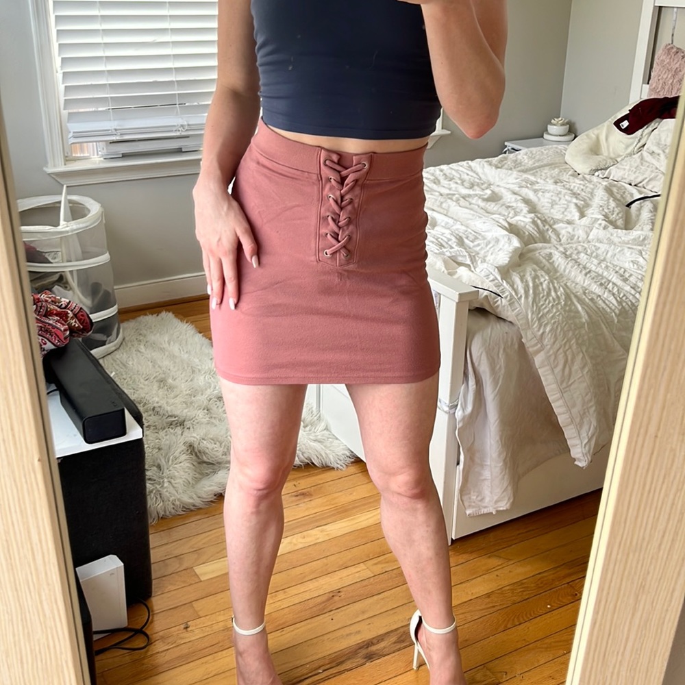 Dusty rosy, mauve soft mini skirt with cross laces